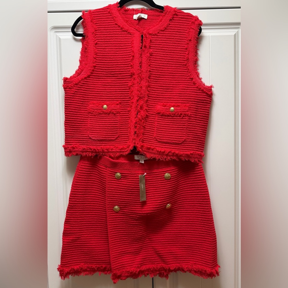 JCrew Red Textured Sleeveless Top and Skirt Set